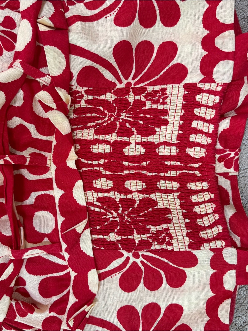 FARM Rio Red & Cream Floral Linen Blend Romper – Size S - Picture 11 of 11